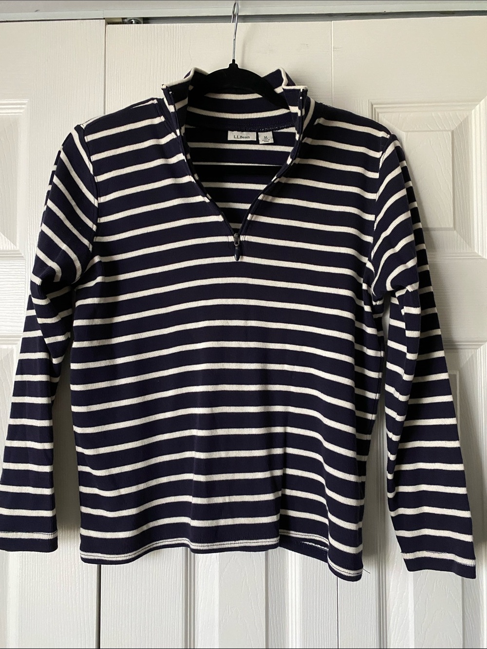 L.L. Bean Navy and White Striped Half-Zip Pullover Size M PET